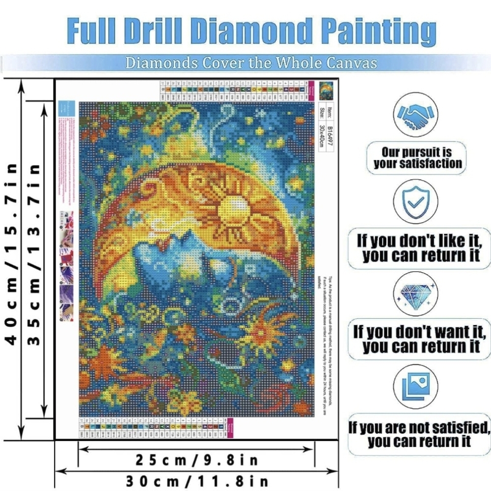 Celestial Half Moon Blue Face Flowers 5D Diamond Painting Kit New - Last One - Picture 4 of 7